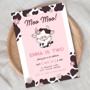 Heliga Cow Rosa Girl Blommigt Birthday-inbjudan Inbjudningar