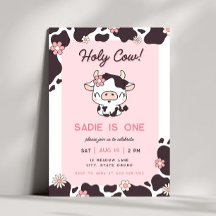 Heliga Cow Rosa Girl Blommigt Birthday-inbjudan Inbjudningar