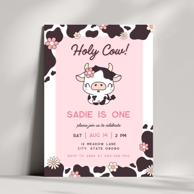 Heliga Cow Rosa Girl Blommigt Birthday-inbjudan Inbjudningar (Skapare uppladdad)