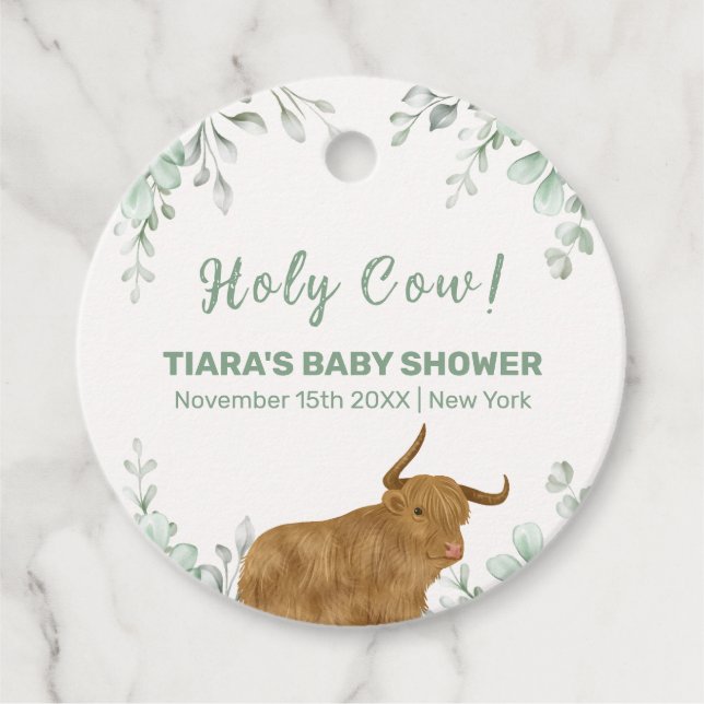Heliga Cow Rustic Boho Greenery Baby Shower Gåvor Etiketter (Framsida)