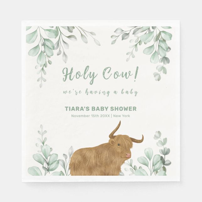 Heliga Cow Rustic Boho Greenery Baby Shower Pappersservett (Framsidan)