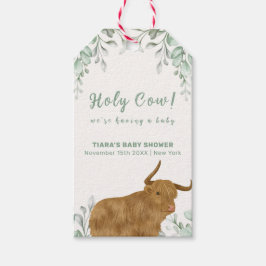 Heliga Cow Rustic Boho Greenery Baby Shower Presentetikett