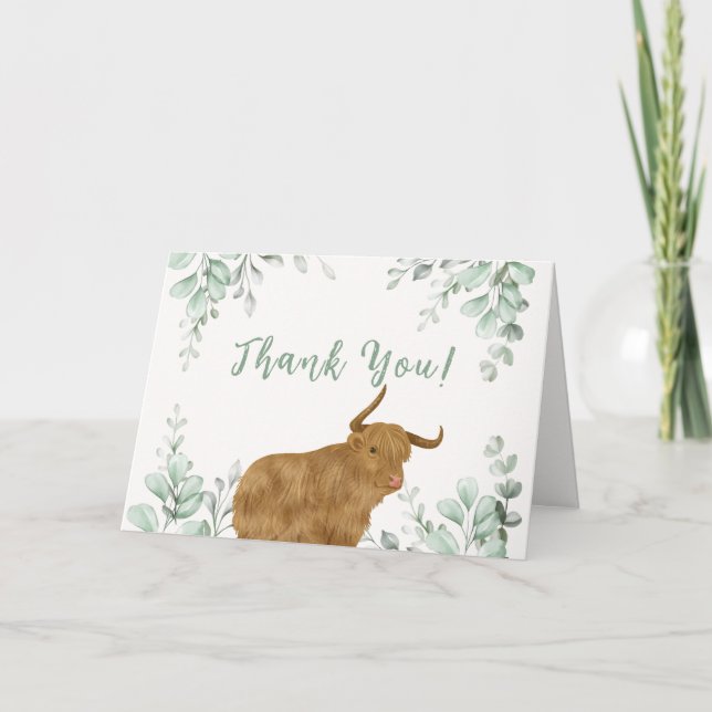 Heliga Cow Rustic Boho Greenery Baby Shower Tack Kort (Framsida)