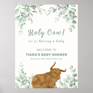 Heliga Cow Rustic Boho Greenery Baby Shower Välkom Poster