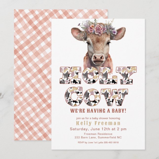 Heliga Cow Rustic Cowgirl Baby Shower Inbjudan (Fram/baksida)