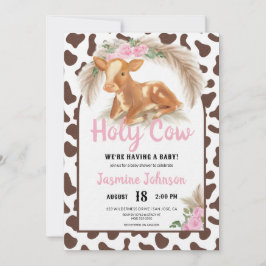 Heliga Cow Rustic Land Blommigt Calf Baby Shower Inbjudningar