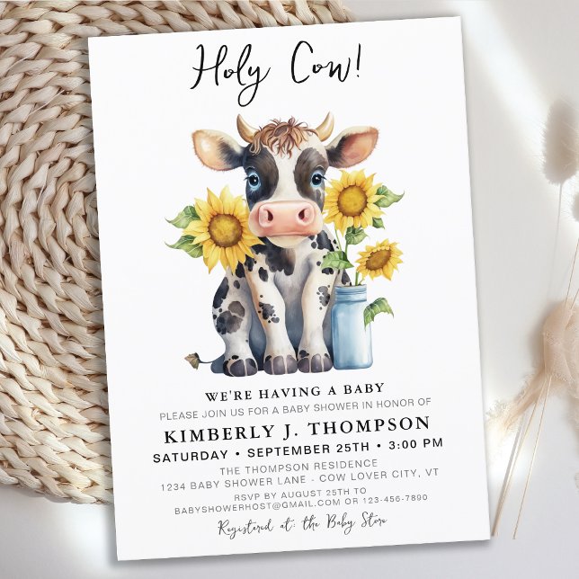 Heliga Cow Sunblommor Simple Modern Farm Baby Show Inbjudningar (Skapare uppladdad)