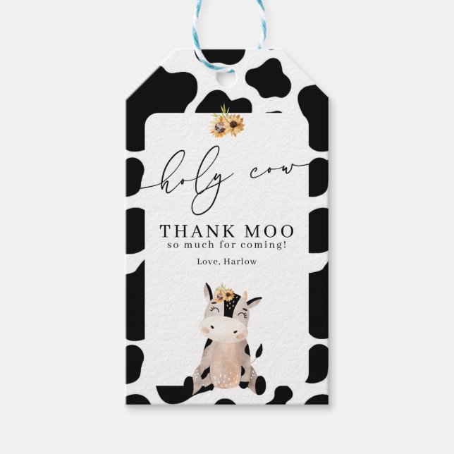 Heliga Cow Tack Moo Solros Birthday Presentetikett (Framsidan)
