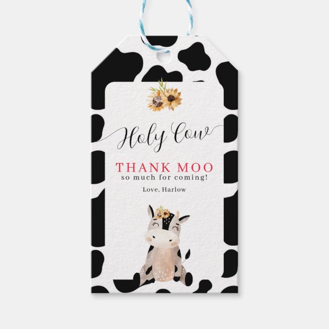 Heliga Cow Tack Moo Solros Birthday Presentetikett (Framsidan)