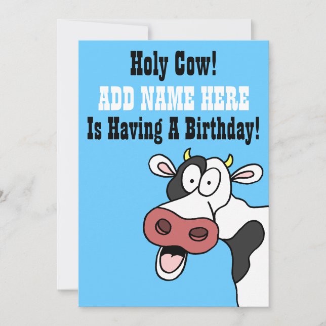 Heliga Cow Tecknad Brithday Inbjudan (Framsida)