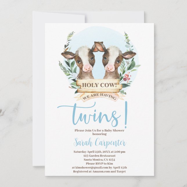 Heliga Cow Twillingars Baby Shower Boy-inbjudan Inbjudningar (Framsida)
