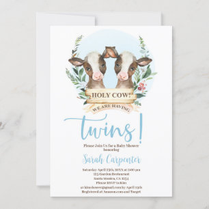 Heliga Cow Twillingars Baby Shower Boy-inbjudan Inbjudningar
