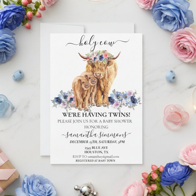 Heliga Cow Twillingars Highland Calf Baby Shower R Inbjudningar (Skapare uppladdad)
