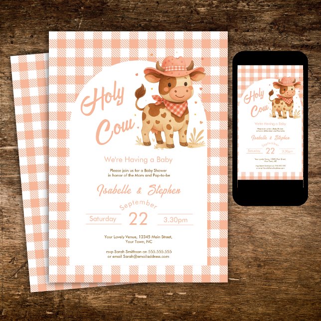 Heliga Cow.. Vi har en Baby Rustic Peach-plan. Inbjudningar (Skapare uppladdad)