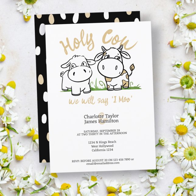 Heliga Cow Vi säger att jag heter Moo Bröllop Inbjudningar (Holy Cow We Will Say I Moo Wedding Invitations from Ricaso A funny pun ideal for country folk couple)