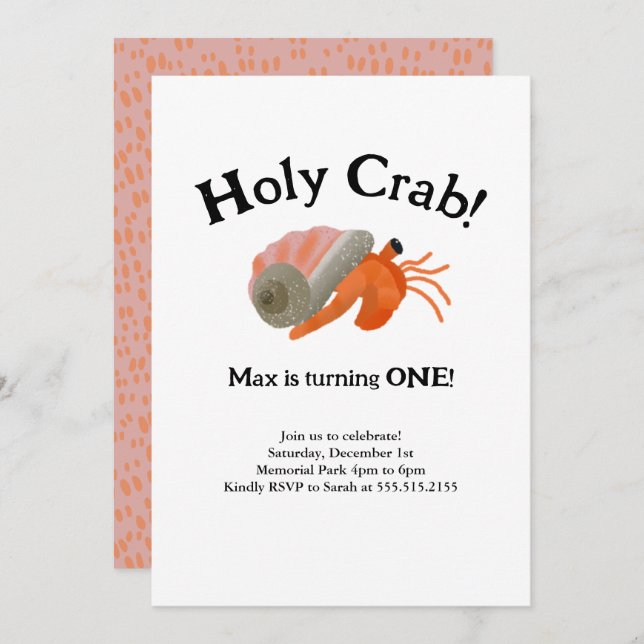 Heliga Crab Hermit Crab Birthday-inbjudan Inbjudningar (Fram/baksida)