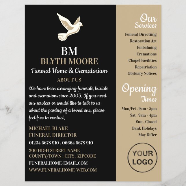 Heliga Dove, begravningsplats, direktörer Reklamblad (Framsidan)