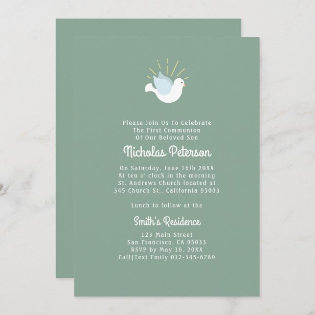 Heliga Dove | Inbjudan till första bekräftelse (Fram/baksida)