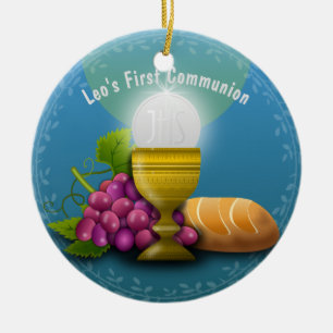 Heliga Eucharist Gifts Add Namn Godchild Communion Julgransprydnad Keramik