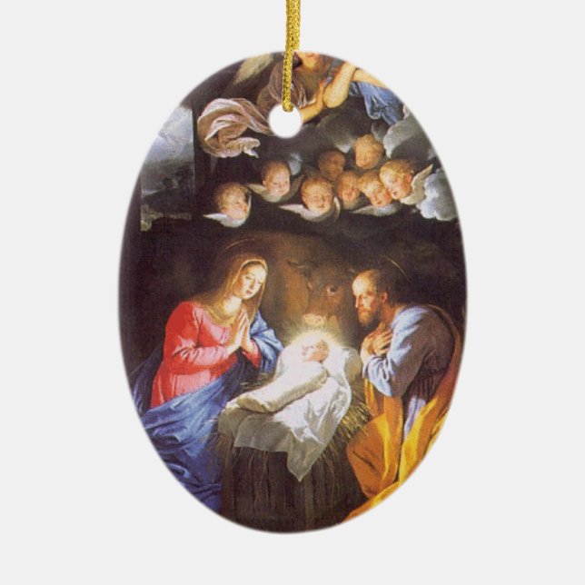 Heliga-familj med Änglar-ornament Julgransprydnad Keramik (Framsidan)