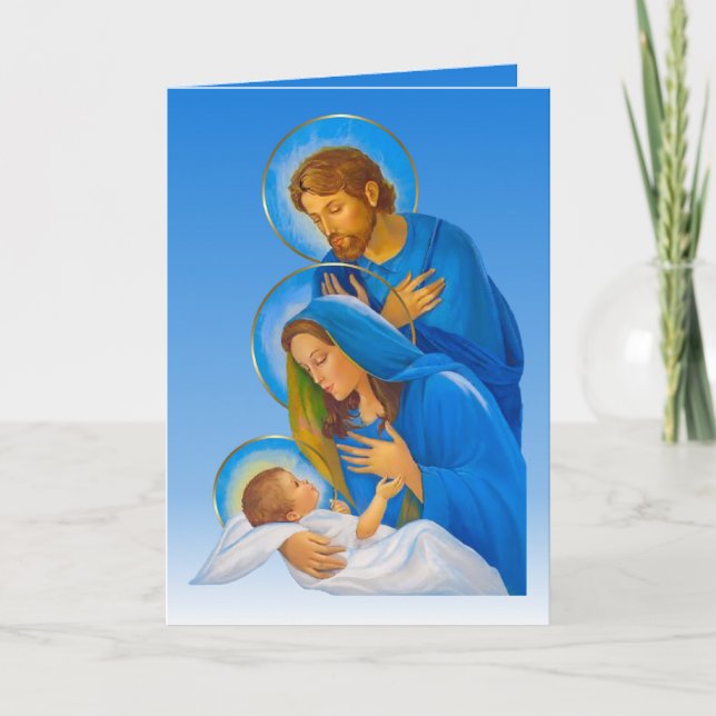 Heliga-familjen - Födelsedag - Baby Jesus födelse Helgkort (Framsida)