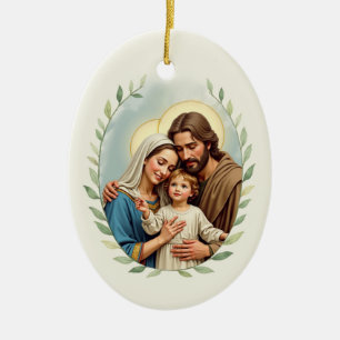Heliga familjen Guds fred och välsignelser Julgransprydnad Keramik