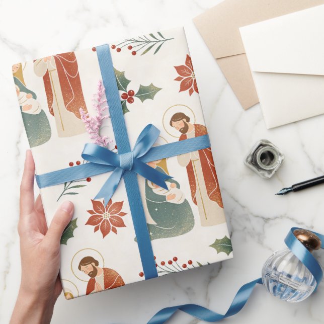 Heliga Familjen Julkrubba Traditionell Jul TMF26 Presentpapper (Gifting)