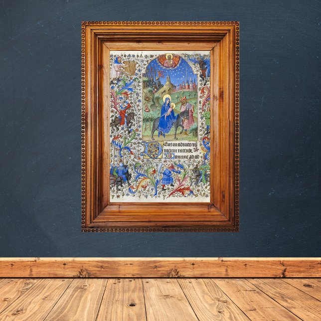 Heliga Family Flight in Egypten Medieval Manuscrip Poster (Holy Family Flight into Egypt Christmas Medieval Manuscript Catholic Christian Poster)