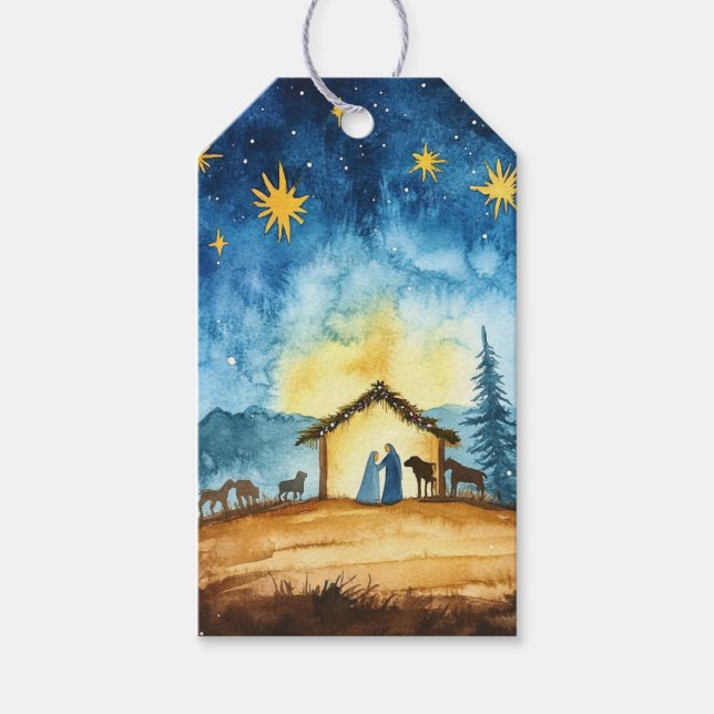 Heliga Family i Bethlehem Natt Presentetikett (Framsidan)