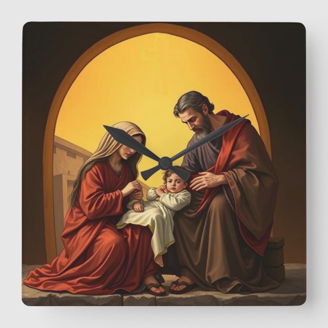 Heliga Family, Jesus, Mary och Joseph Wall Clock Fyrkantig Klocka (Framsida)