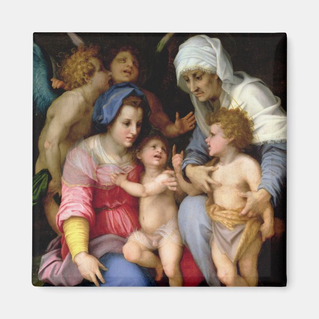 Heliga Family with Änglar, c.1515-16 (olja på pane Magnet (Framsidan)