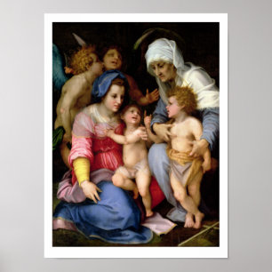 Heliga Family with Änglar, c.1515-16 (olja på pane Poster