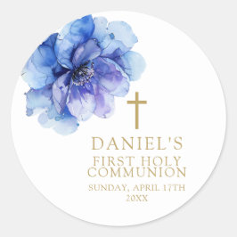 Heliga  för Blommigt av elegant blå vattenfärg Runt Klistermärke