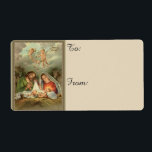 Heliga för jultomhet fraktsedel<br><div class="desc">Vackra vintage bild i jultomten St. Joseph,  Mary & Jesus i Manger</div>