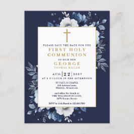 Heliga för marin blå Blommigt Spara datum Vykort