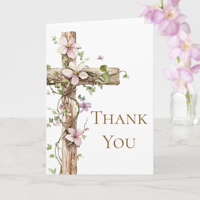 Heliga för vattenfärgen Blommigt Kor Baptism Tack Kort (Orkide)