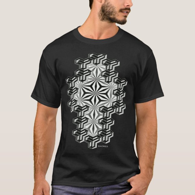 Heliga Geometry Hexagon Dotwork Mandala Cluster T Shirt (Framsida)