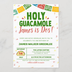Heliga Guacamole 2:a födelsedagen Fiesta Inbjudningar