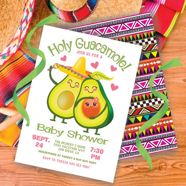 Heliga Guacamole Avocado Baby Shower Fiesta Girl Inbjudningar (Skapare uppladdad)