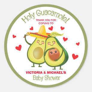 Heliga Guacamole Avocado Baby Shower Fiesta Sticke Runt Klistermärke