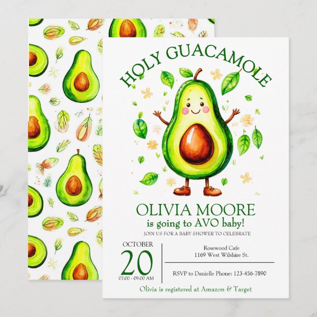 Heliga Guacamole Avocado Baby Shower-inbjudan Inbjudningar (Fram/baksida)