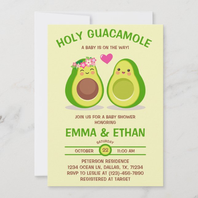 Heliga Guacamole Avocado Baby Shower-inbjudan Inbjudningar (Framsida)
