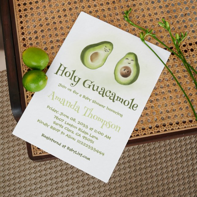 Heliga Guacamole Avocado Parents Fiesta Baby Showe Inbjudningar (Skapare uppladdad)