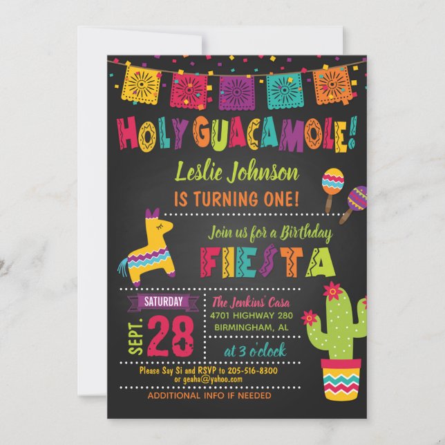 Heliga Guacamole Birthday Fiesta Inbjudan - Kid (Framsida)