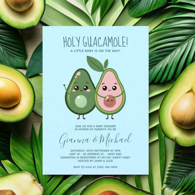 Heliga Guacamole Blue Avocado Baby Shower Inbjudningar (Skapare uppladdad)