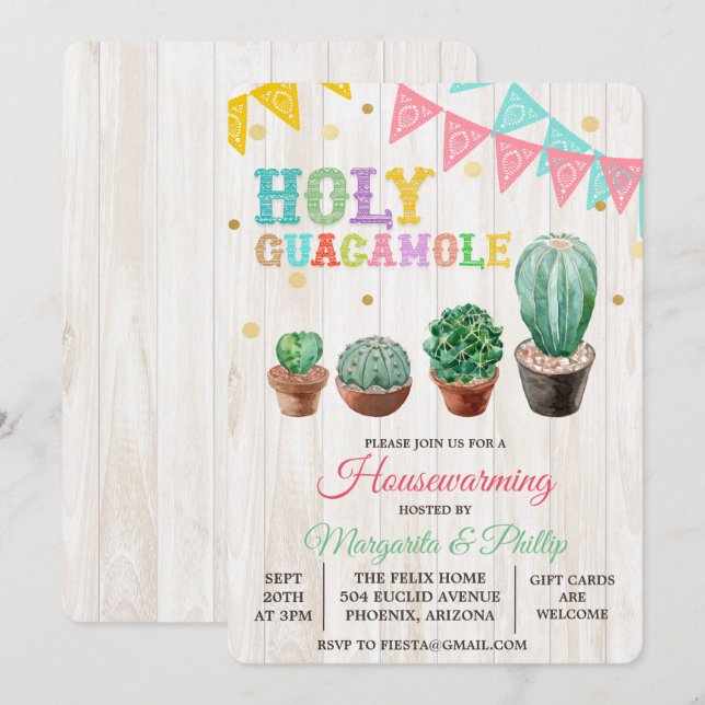 Heliga Guacamole Cactus Houseuppvärmningsinbjudan Inbjudningar (Fram/baksida)