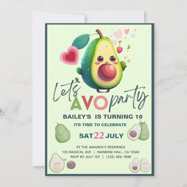 Heliga Guacamole Cute Avocado Birthday Fiesta part Inbjudningar (Framsida)