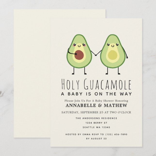 Heliga Guacamole Cute Avocado Par Baby Inbjudningar (Fram/baksida)