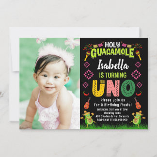 Heliga Guacamole Fiesta avocado 1:a födelsedagsfot Inbjudningar