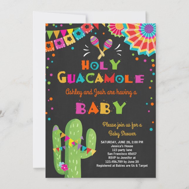Heliga Guacamole Fiesta Baby dusch inbjudan mexika (Framsida)
